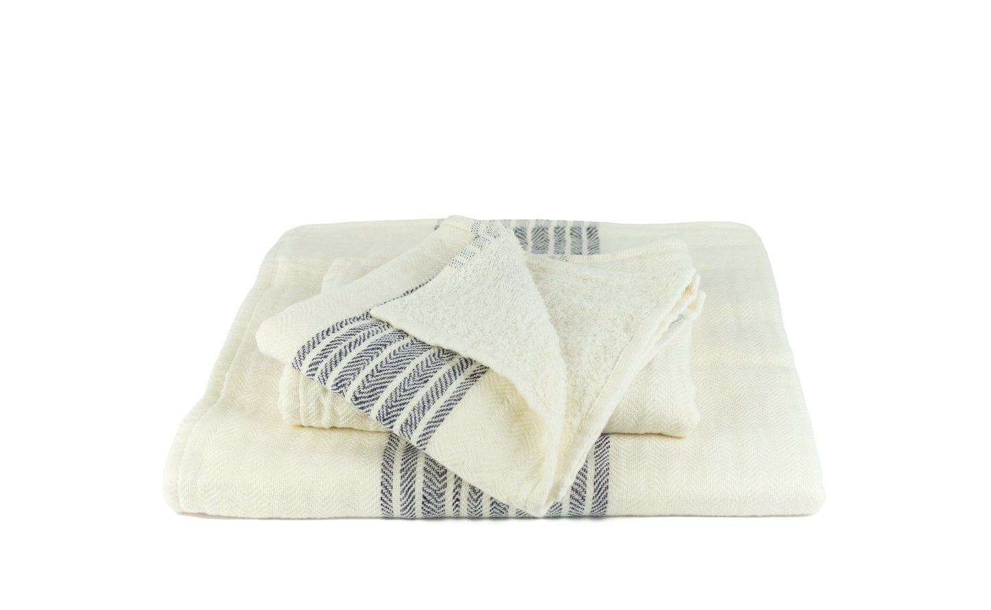Flax navy white - Cotton Terry Towel