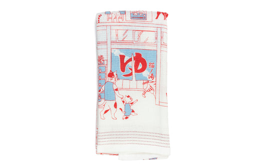 Nuno Cat Onsen - Lightweight Cotton Towel Tenugui