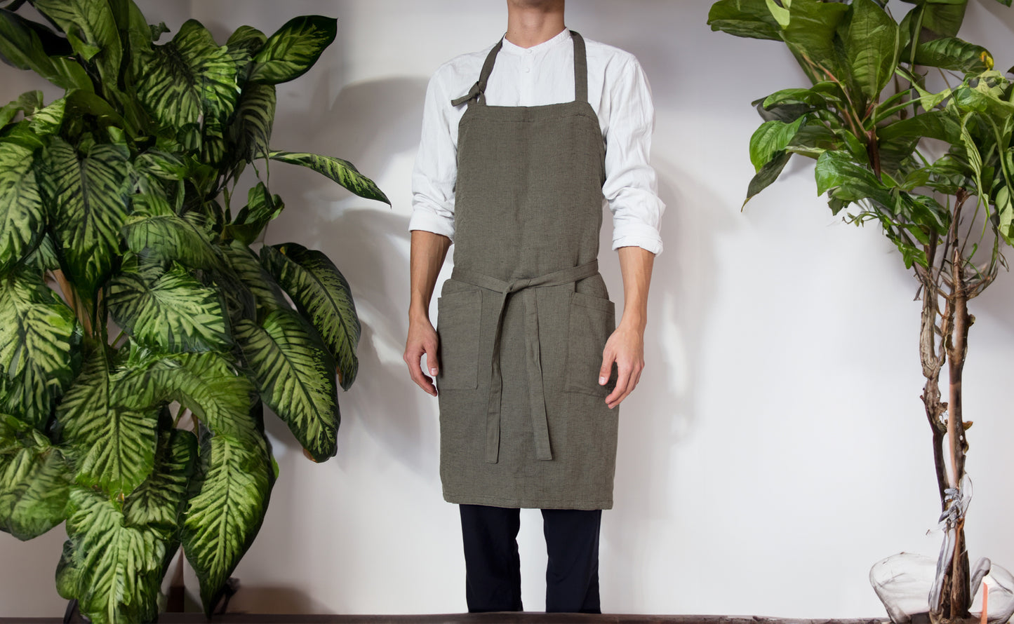 Moku Linen Apron khaki