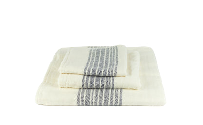 Flax navy white - Cotton Terry Towel