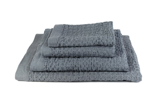 Heather Waffle fog blue – Handtuch aus Leinen und Baumwolle